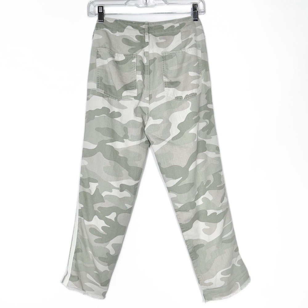 Mother Camo Racer Stripe Fringe Hem Cream Green Straight Leg Cropped Pants 26 - Picture 8 of 15